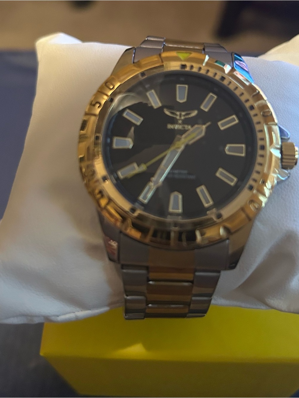 Invicta Men's Gold and Silver Stainless Steel Bracelet Watch with Black Dial